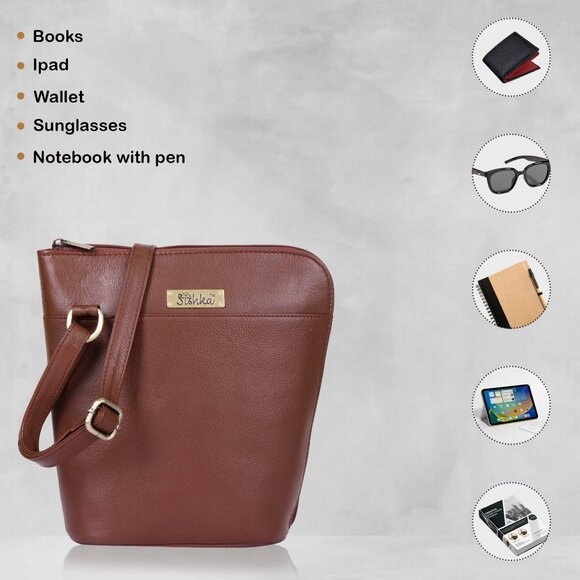 Brown Genuine Leather Crossbody Sling Bag for Women–Over The Shoulder Belt Purse - Picture 4 of 10